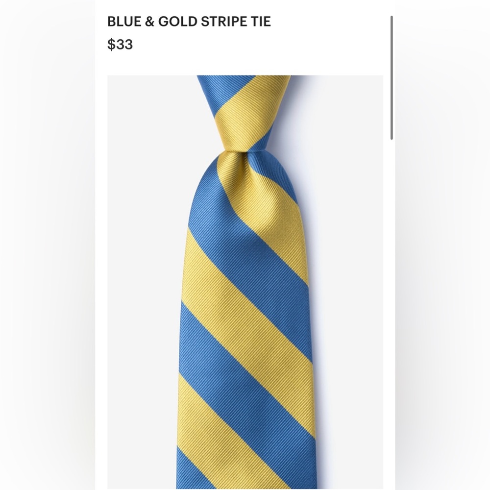 NWT-The American Necktie Company- Collegiate Stripe in Sky Blue and Gold.
